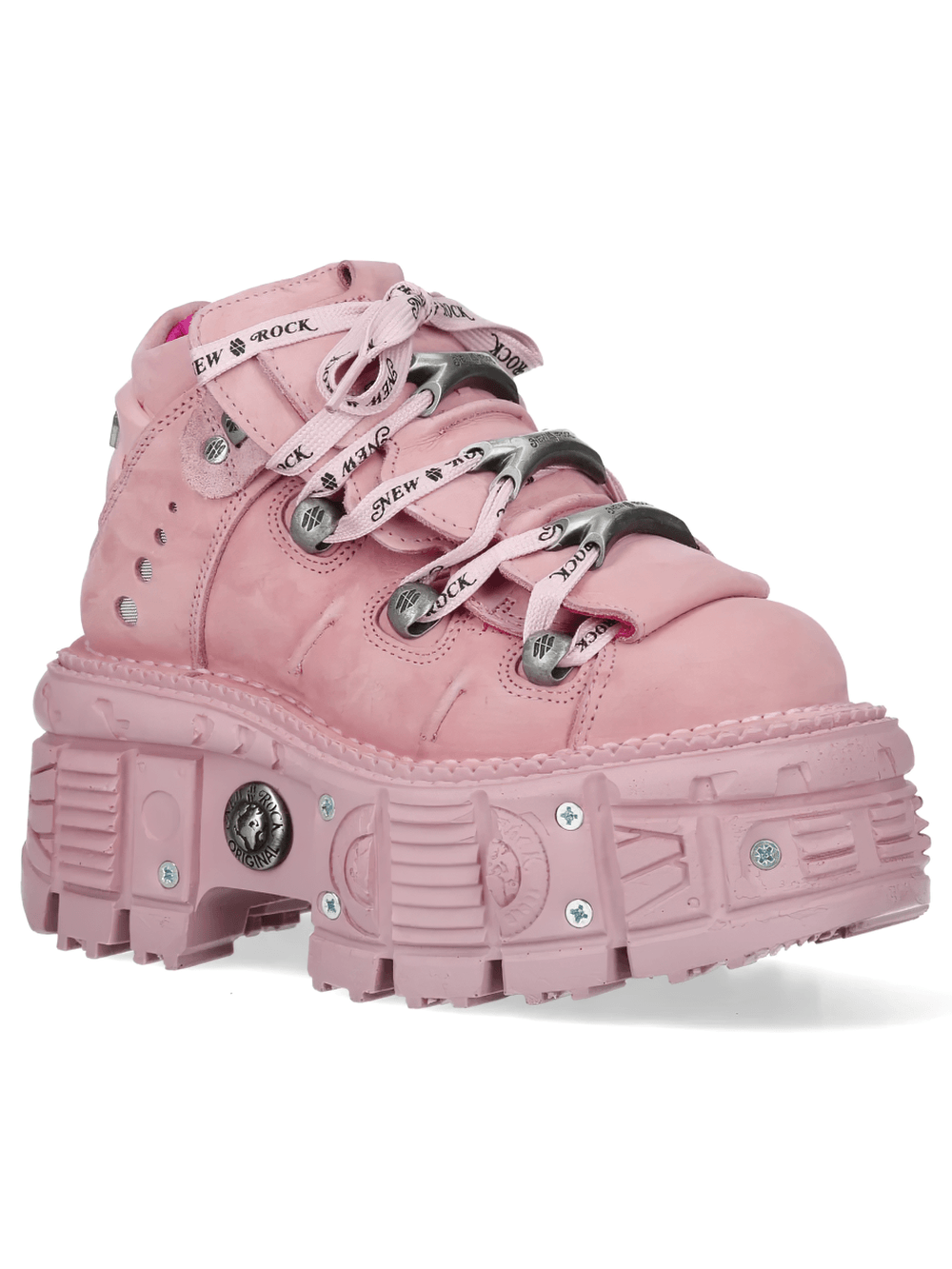 NEW ROCK Pink Gothic Ankle Boots with Industrial Trim Design