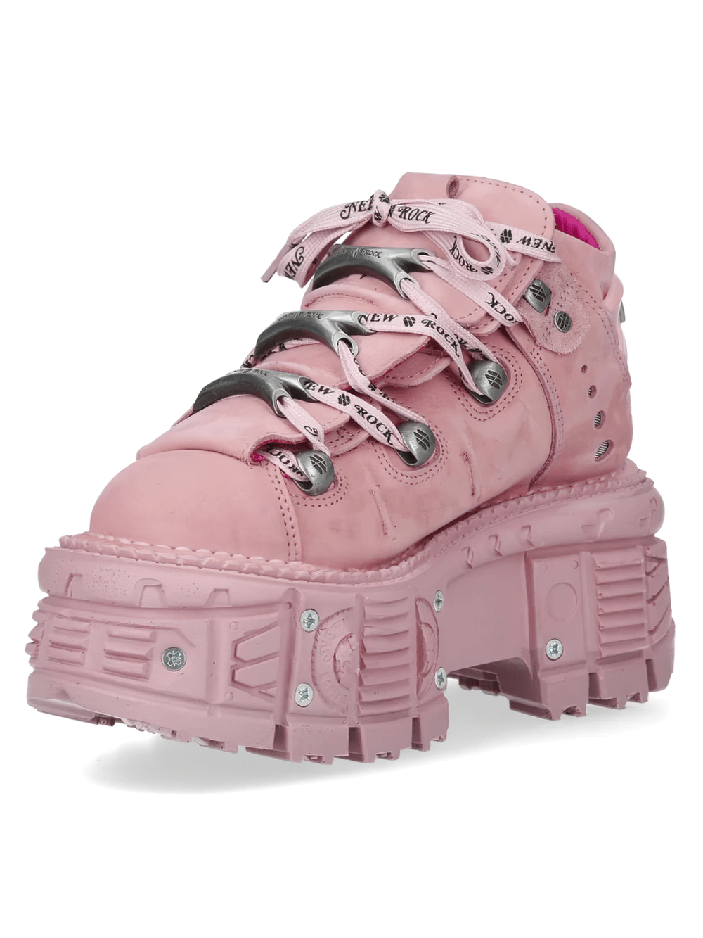 NEW ROCK Pink Gothic Ankle Boots with Industrial Trim Design