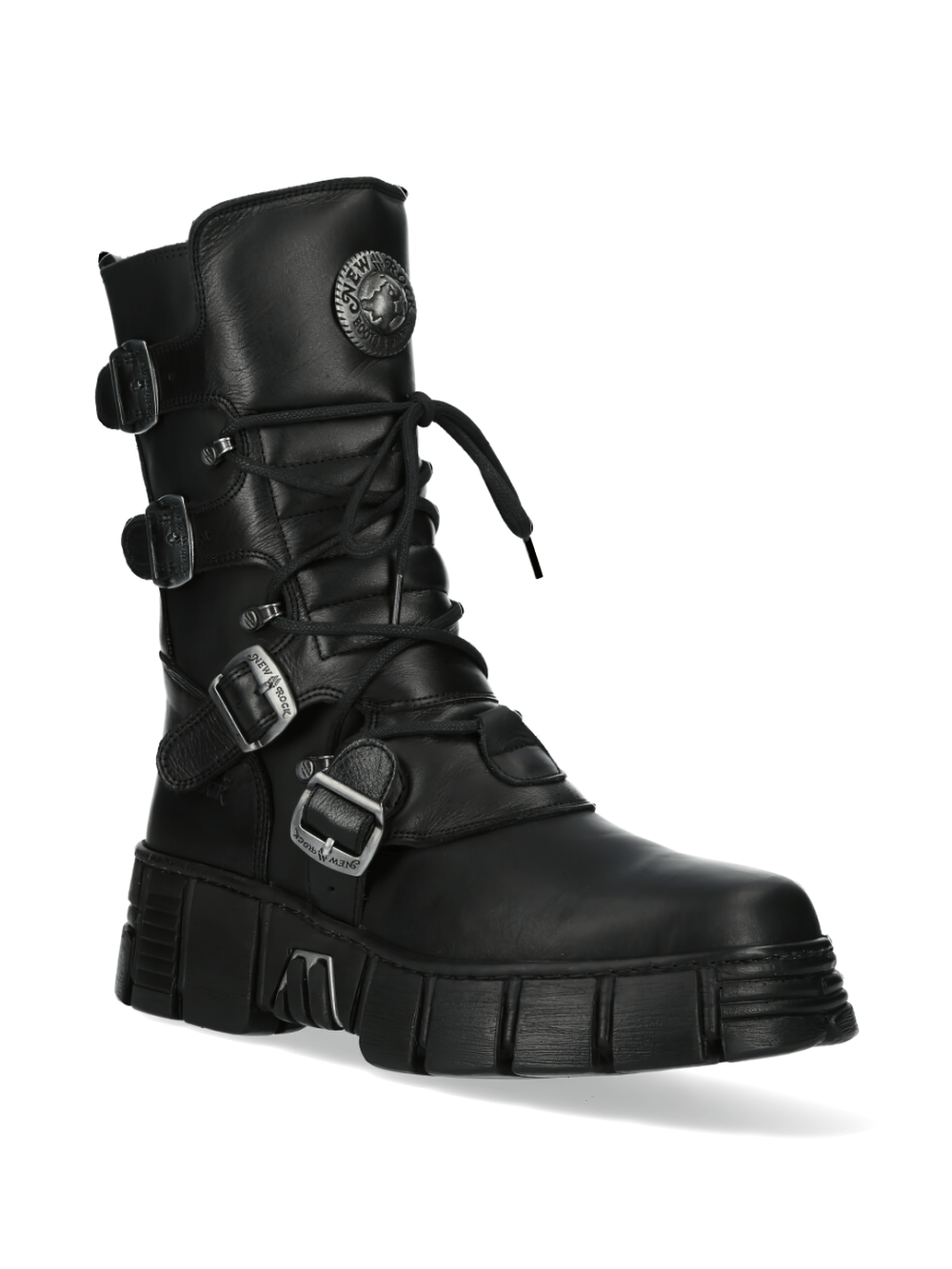 NEW ROCK Men's Platform Boots with Buckles and Metallic Emblem