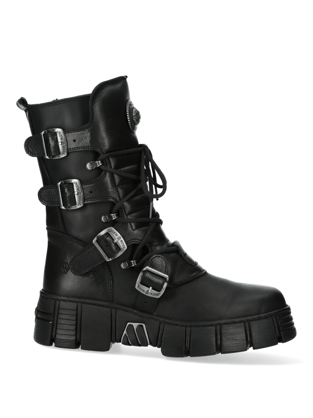 NEW ROCK Men's Platform Boots with Buckles and Metallic Emblem