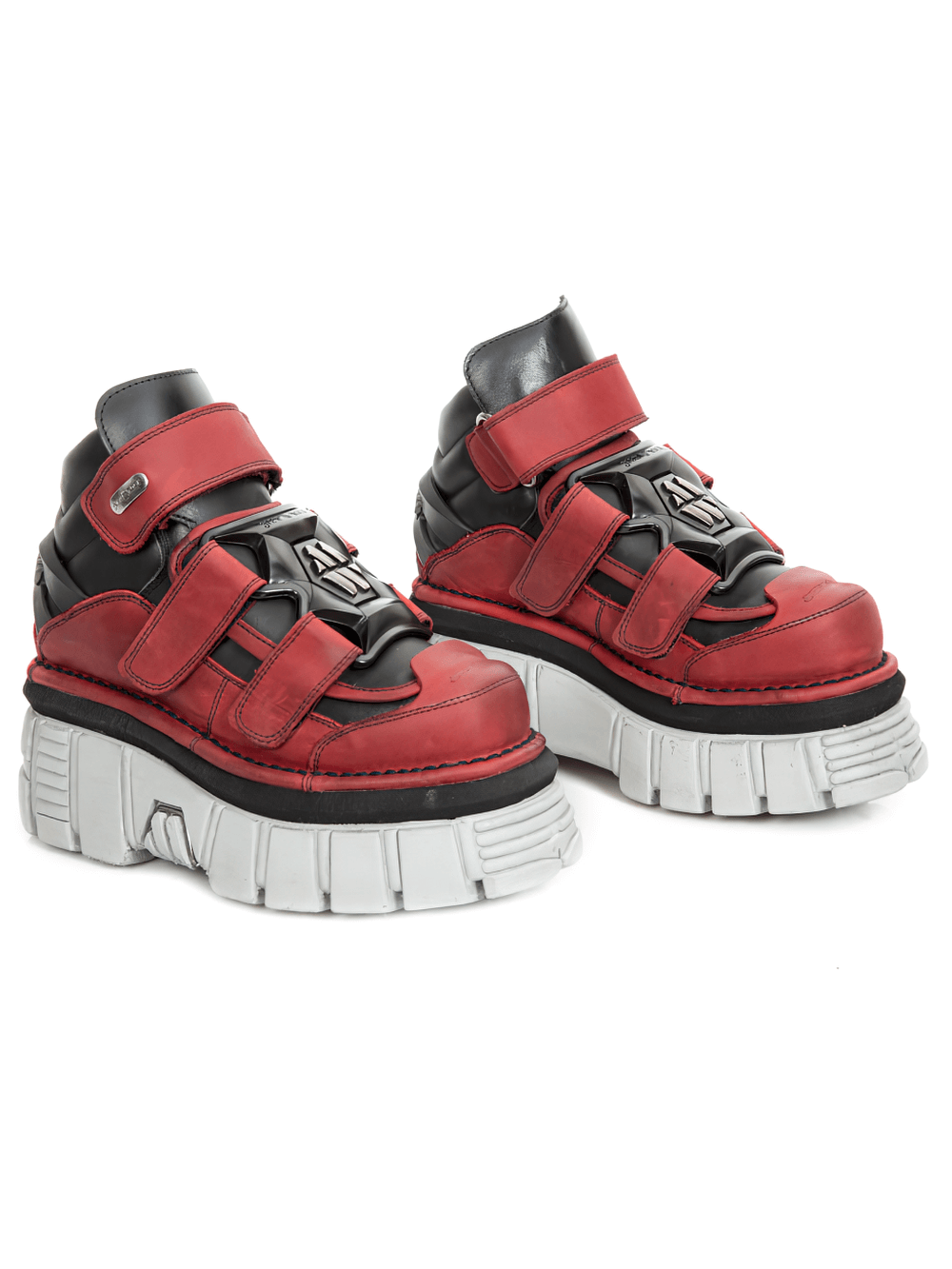 NEW ROCK Men's Red and Black Platform Ankle Boots with Velcros