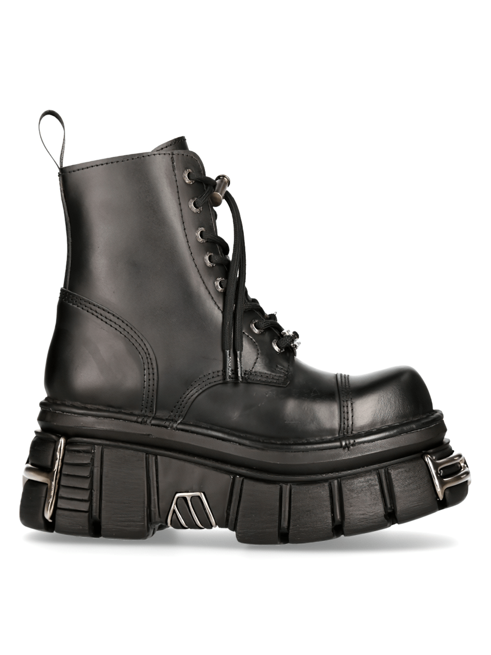 NEW ROCK Men's Rugged Lace-Up Metallic Military Boots