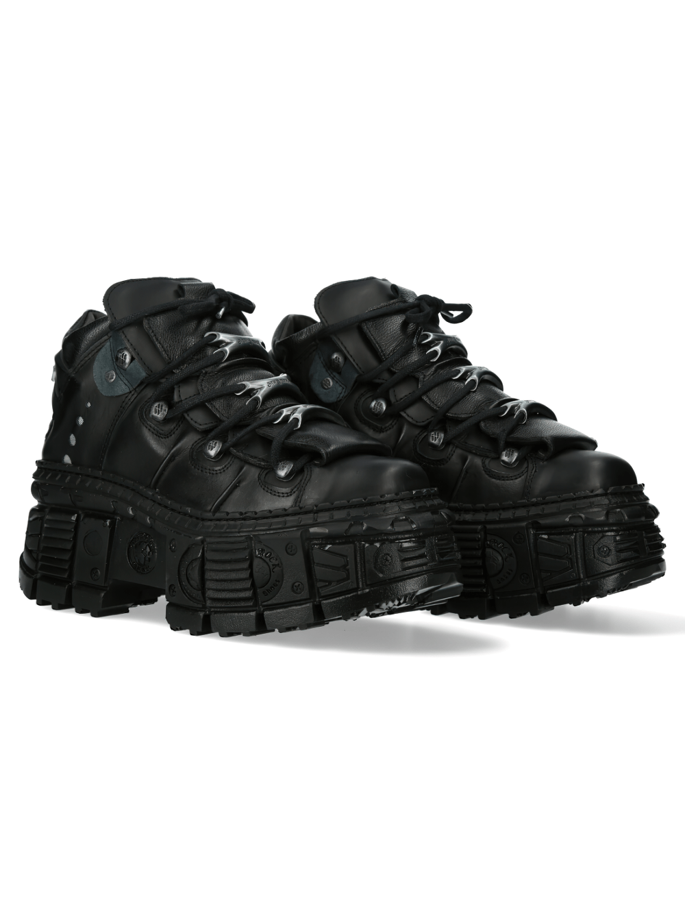 NEW ROCK Men's Studded Black Leather Platform Boots