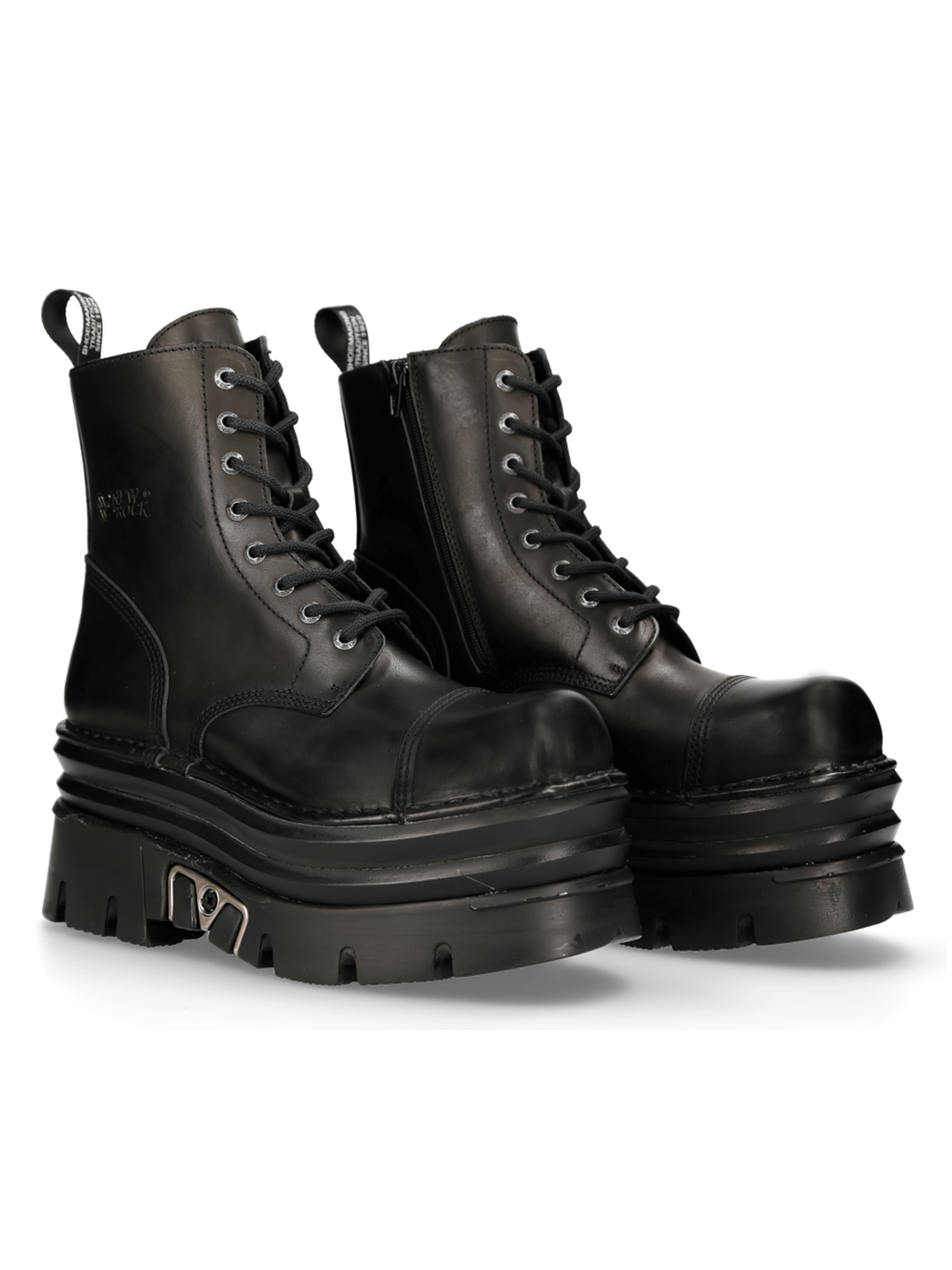 NEW ROCK Men's Sturdy Black Military-Style Leather Boots