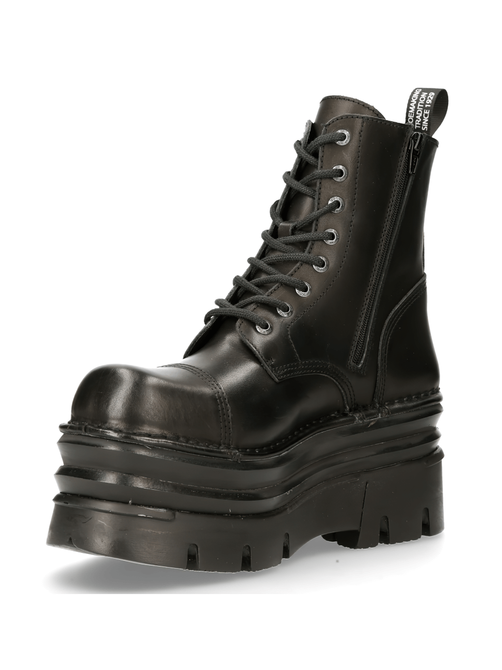 NEW ROCK Men's Sturdy Black Military-Style Leather Boots