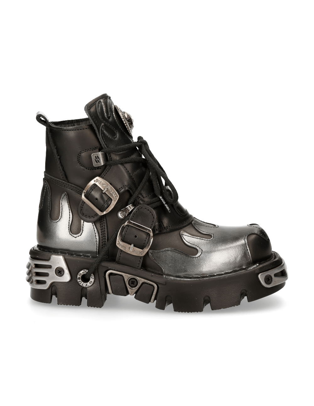 NEW ROCK Men's Fiery Black Ankle Boots with Steel Accents