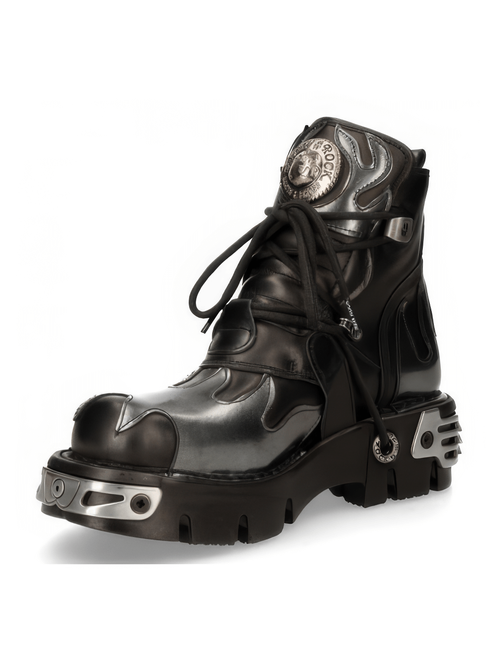 NEW ROCK Men's Fiery Black Ankle Boots with Steel Accents