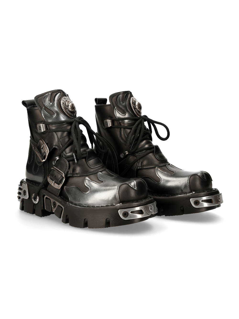 NEW ROCK Men's Fiery Black Ankle Boots with Steel Accents