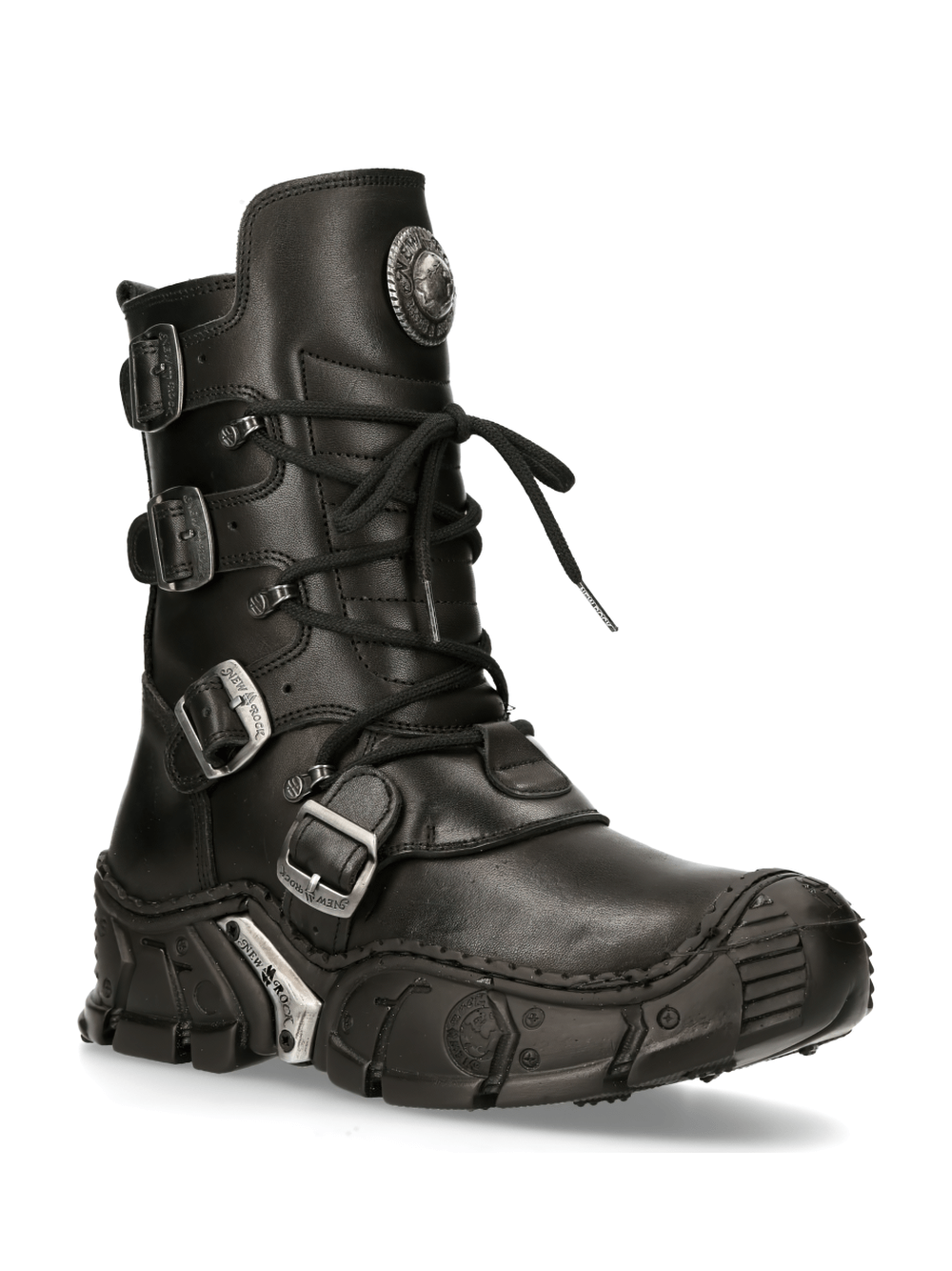 NEW ROCK Men's Gothic Black Buckled Gothic Impact Boots
