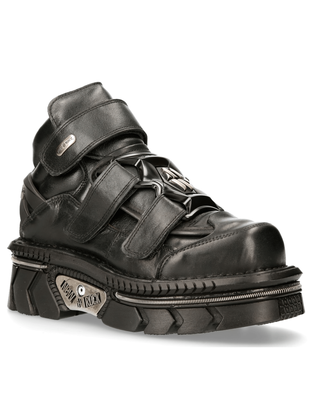NEW ROCK Men's Velcro Closure Punk Rock Black Ankle Boots