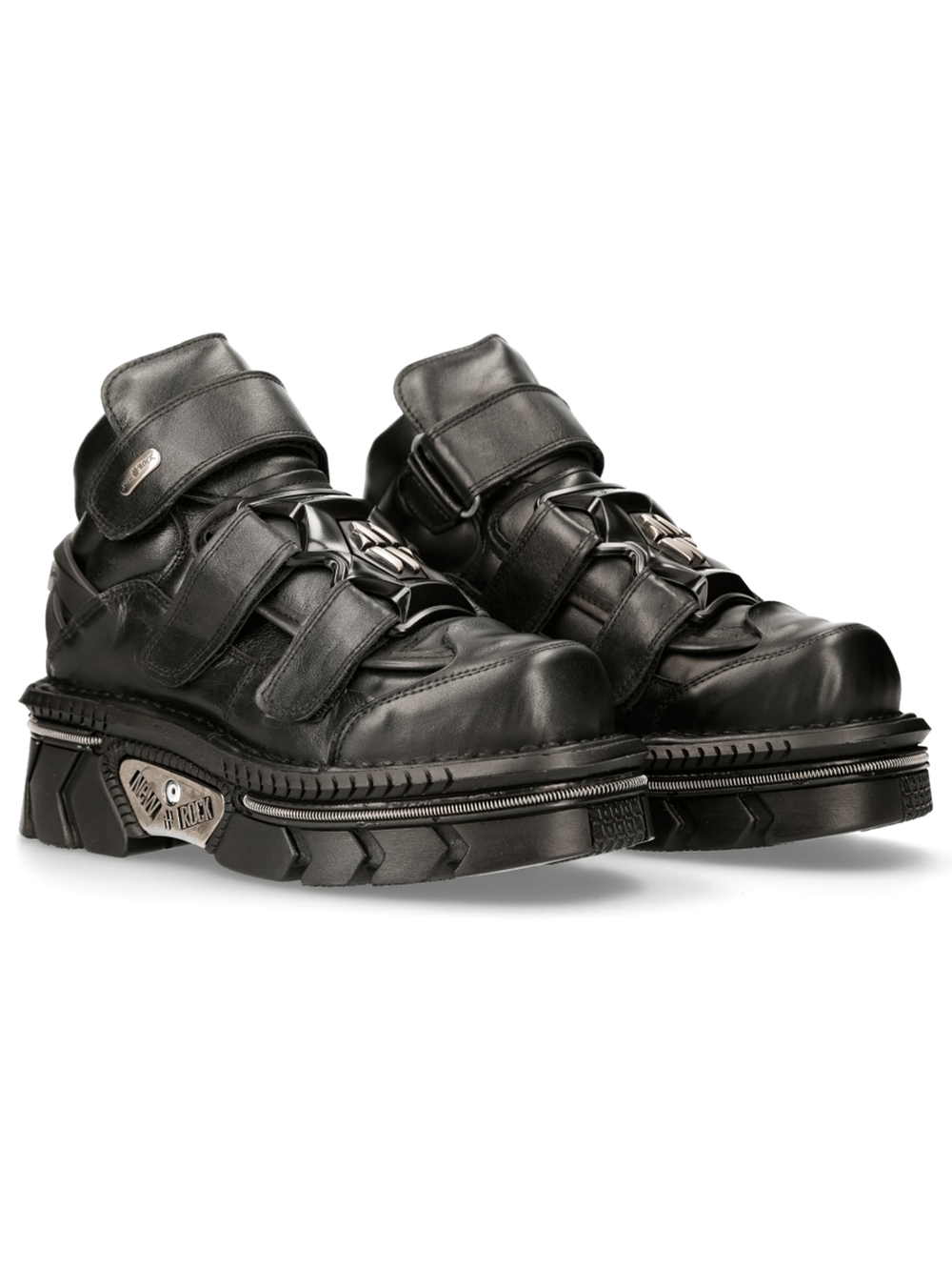NEW ROCK Men's Velcro Closure Punk Rock Black Ankle Boots