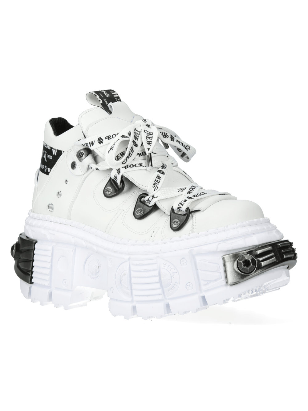 NEW ROCK Men's White Gothic Platform Ankle Boots with Metallic Details