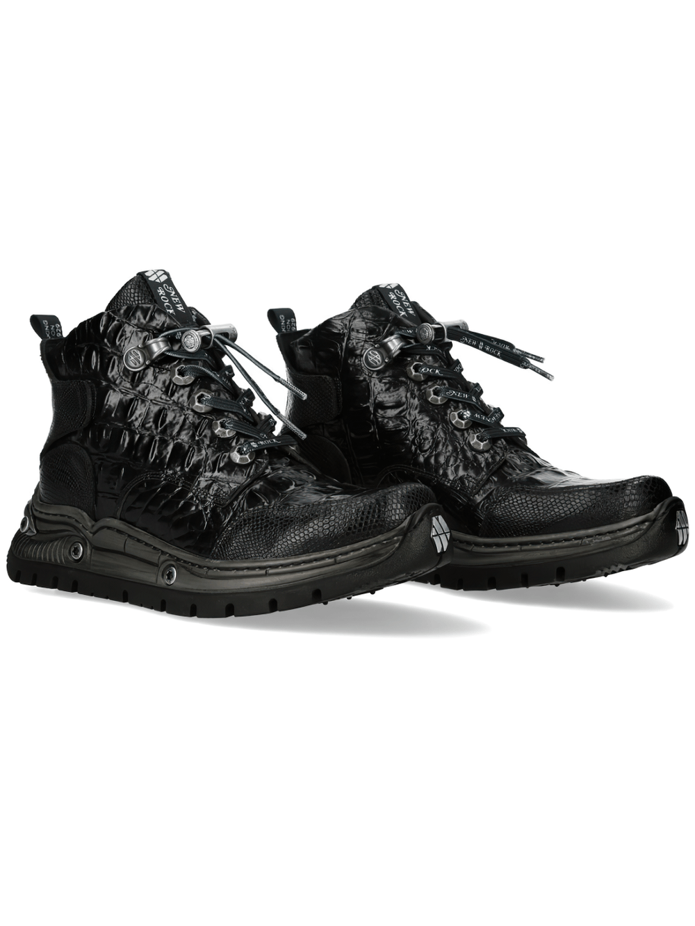 NEW ROCK Women's Ankle Boots with Crocodile Embossed Panels