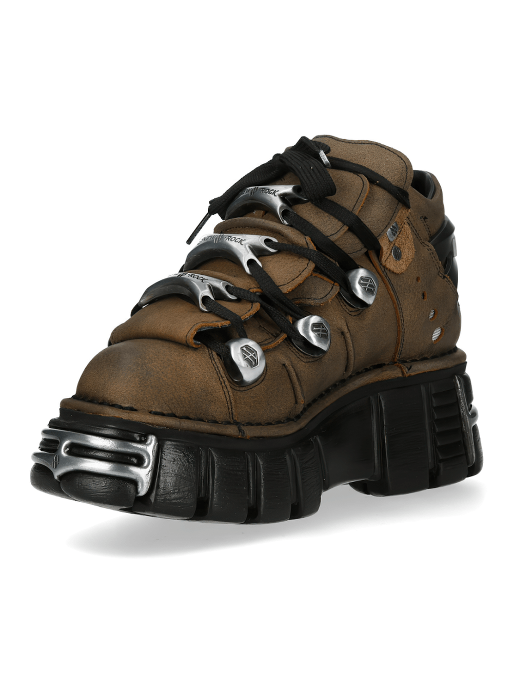 NEW ROCK Women's Ankle Boots with Metal Lace Plate Trim