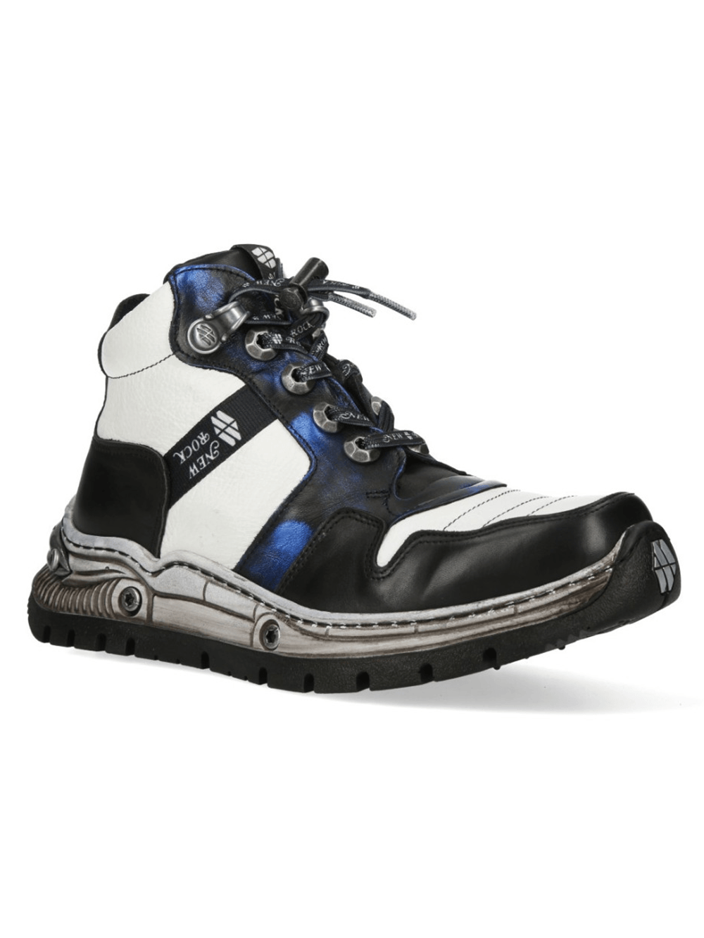 NEW ROCK Women's Ankle Boots with Metallic Blue Panel Trim