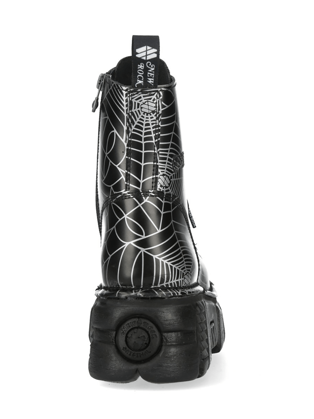 NEW ROCK Women's Black Platform Boots with White Spiderweb