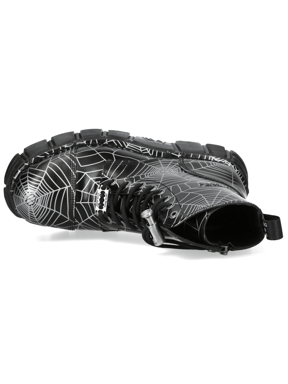 NEW ROCK Women's Black Platform Boots with White Spiderweb