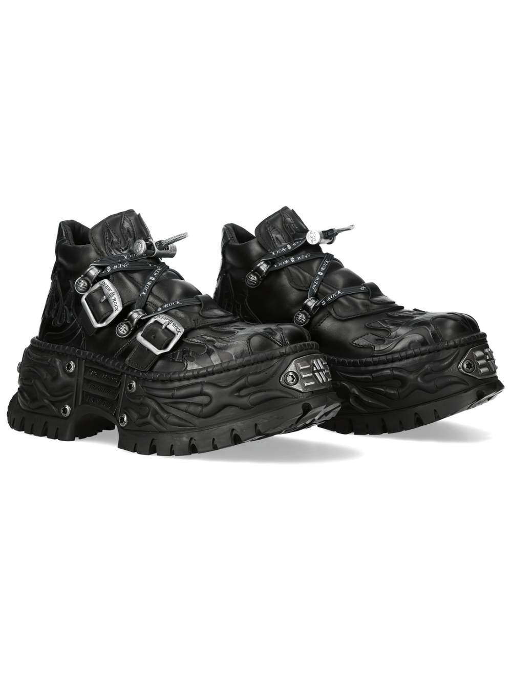 NEW ROCK Women's Black Platform Shoes with Buckle Trim