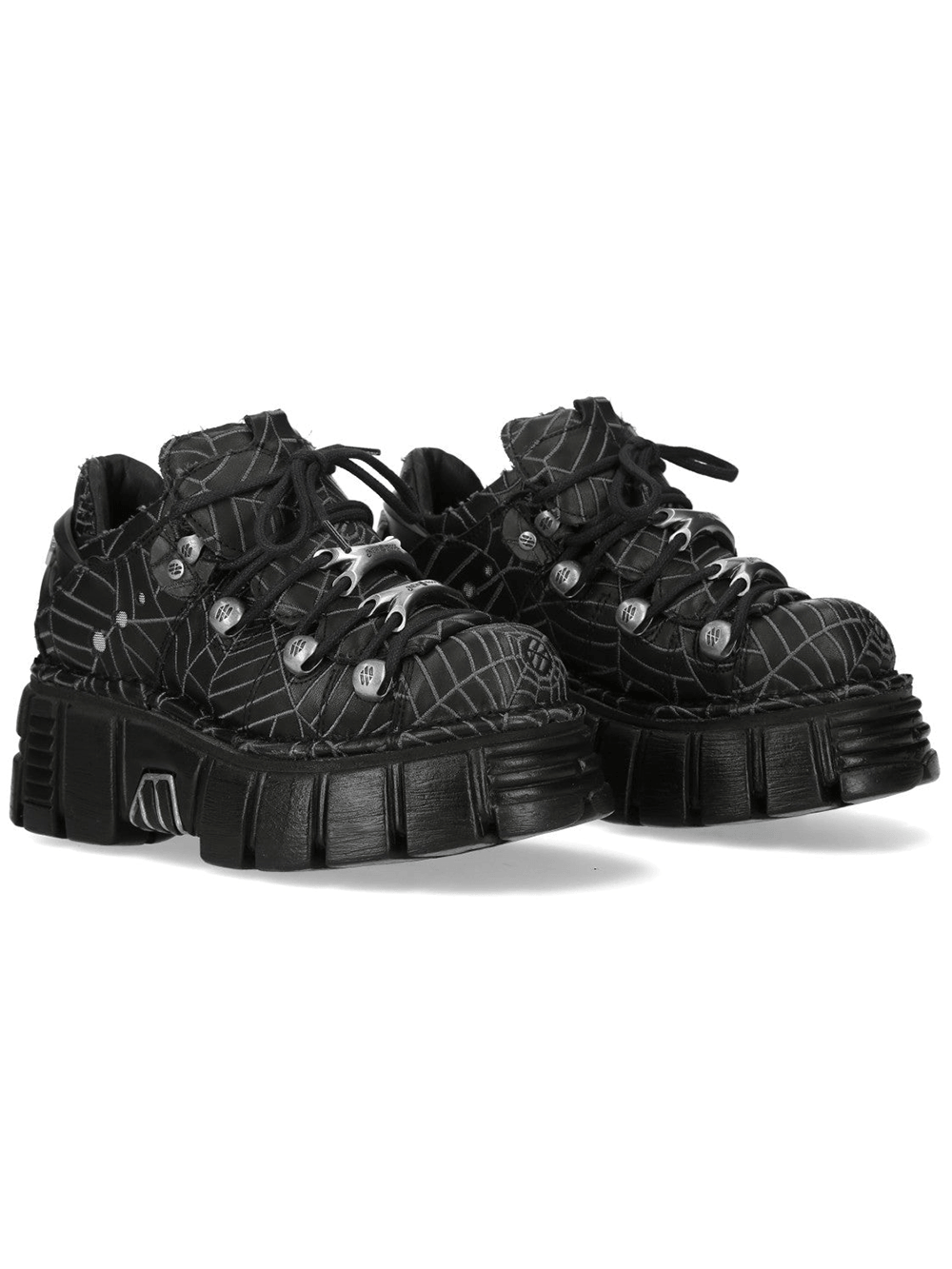 NEW ROCK Women's Black Platform Shoes with Gray Spiderweb