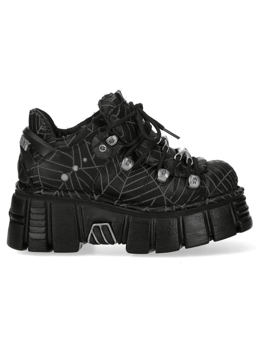NEW ROCK Women's Black Platform Shoes with Gray Spiderweb