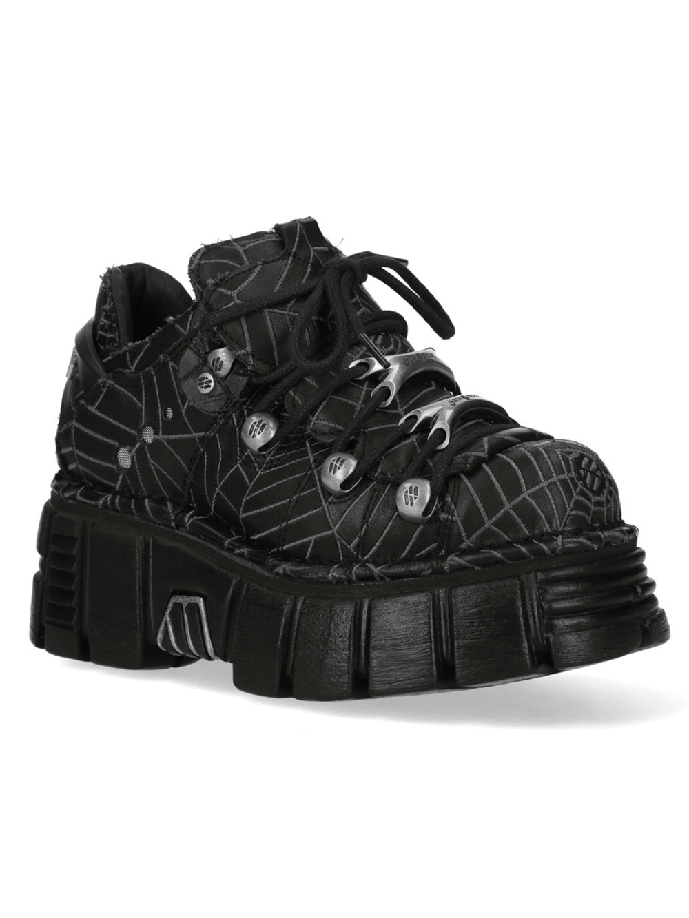 NEW ROCK Women's Black Platform Shoes with Gray Spiderweb