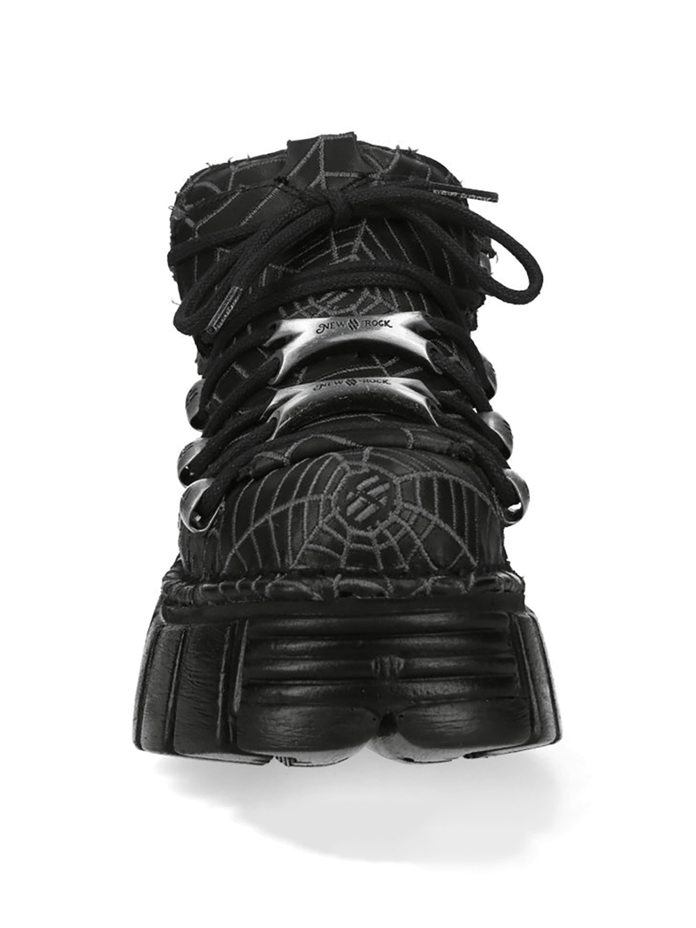 NEW ROCK Women's Black Platform Shoes with Gray Spiderweb
