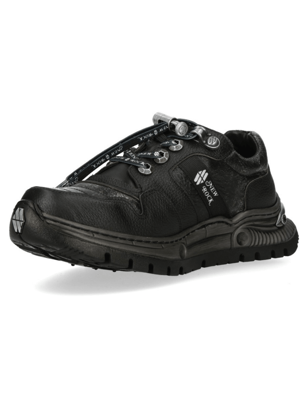 NEW ROCK Women's Black Shoes with Silver Metal Accents