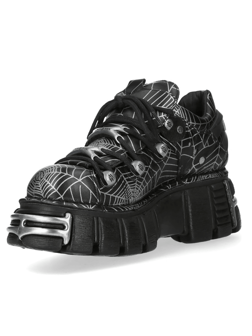 NEW ROCK Women's Black Web Print Gothic Platform Shoes
