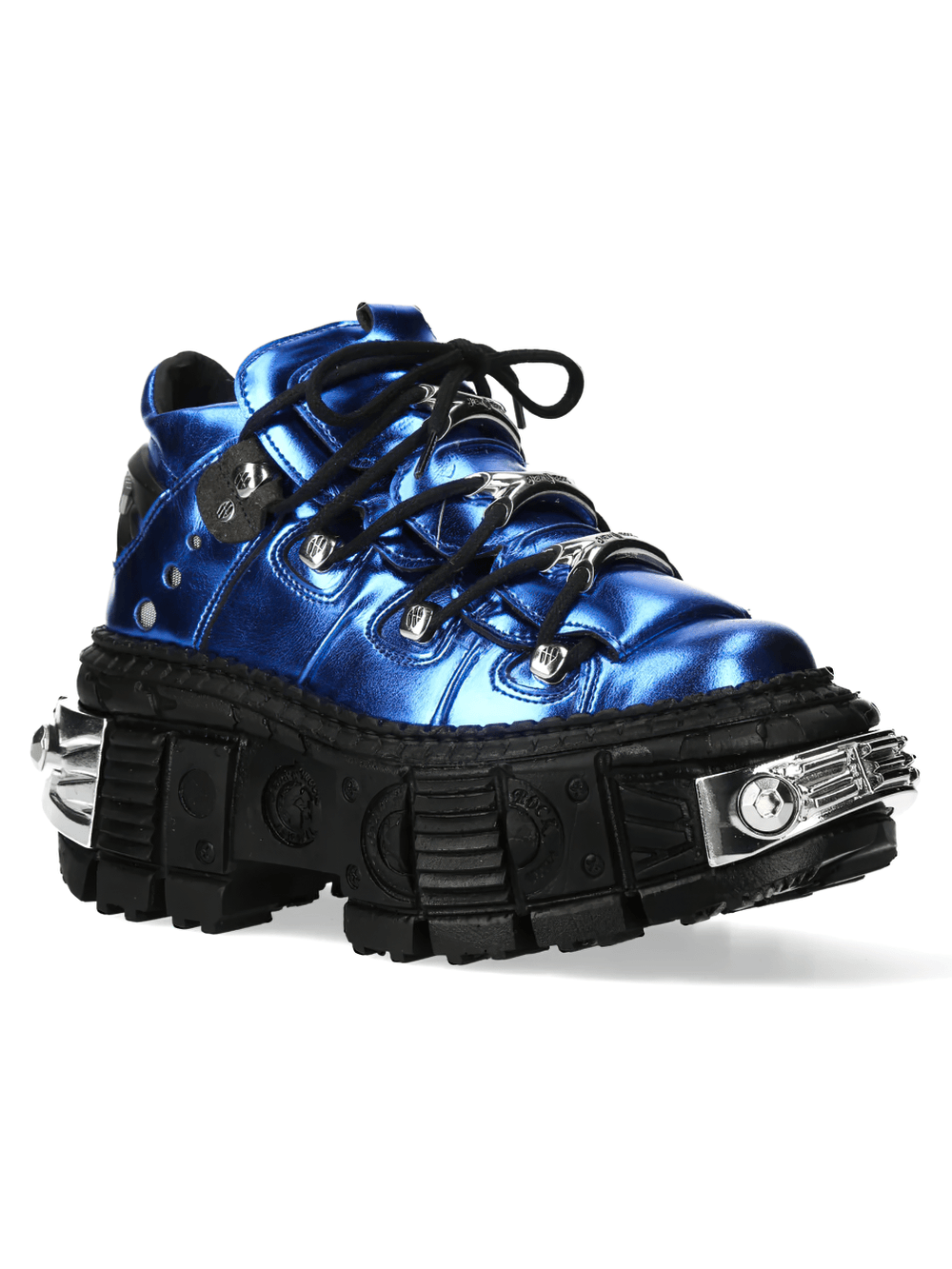 NEW ROCK Women's Blue Gothic Shoes with Metallic Side Armour