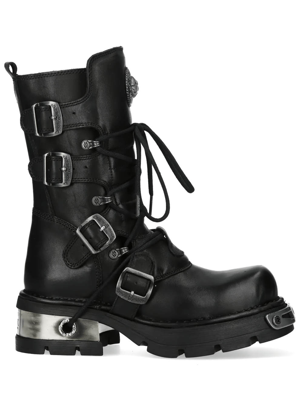 NEW ROCK Women's Boots with Buckle Straps and Side Zipper