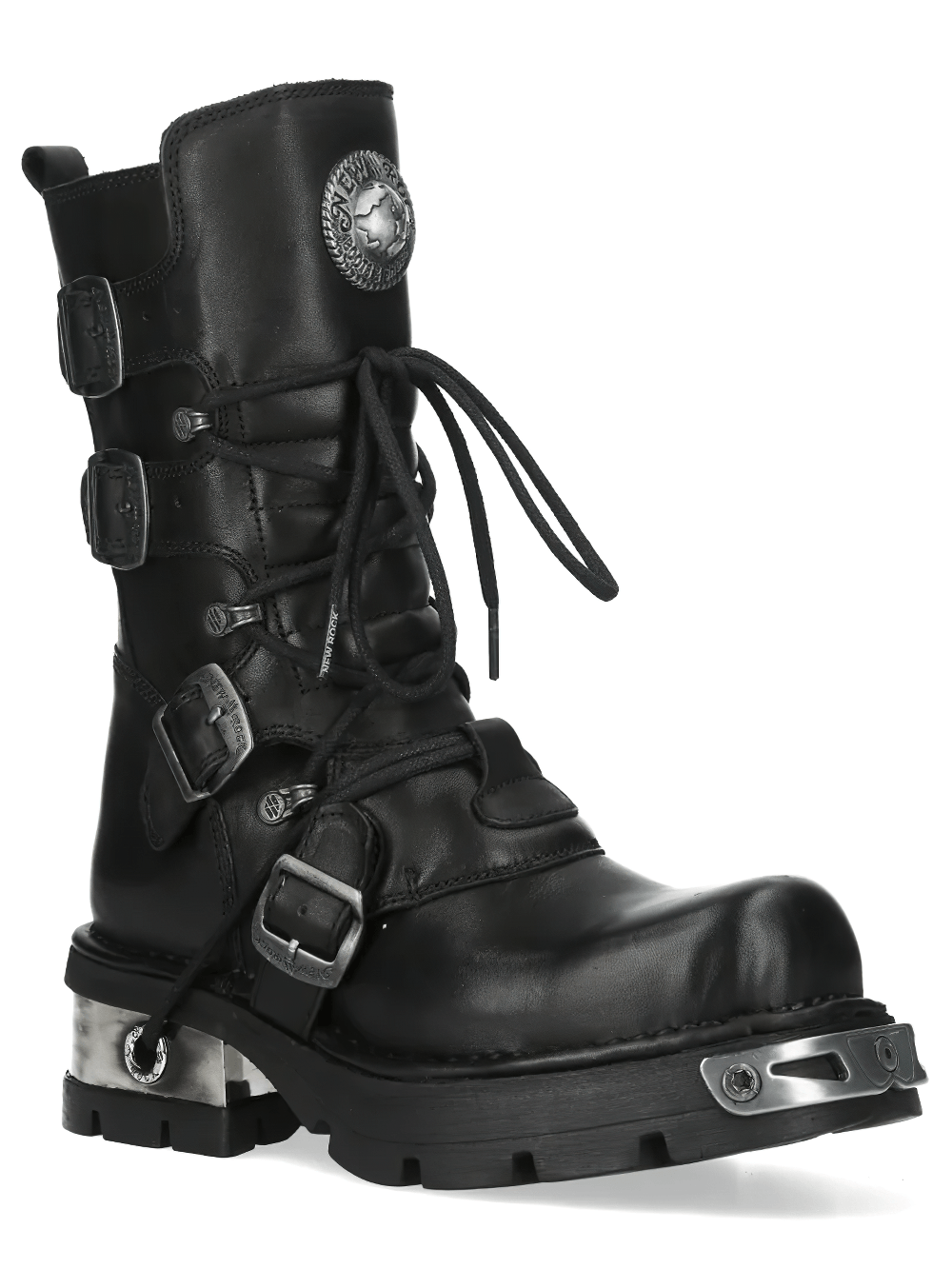 NEW ROCK Women's Boots with Buckle Straps and Side Zipper