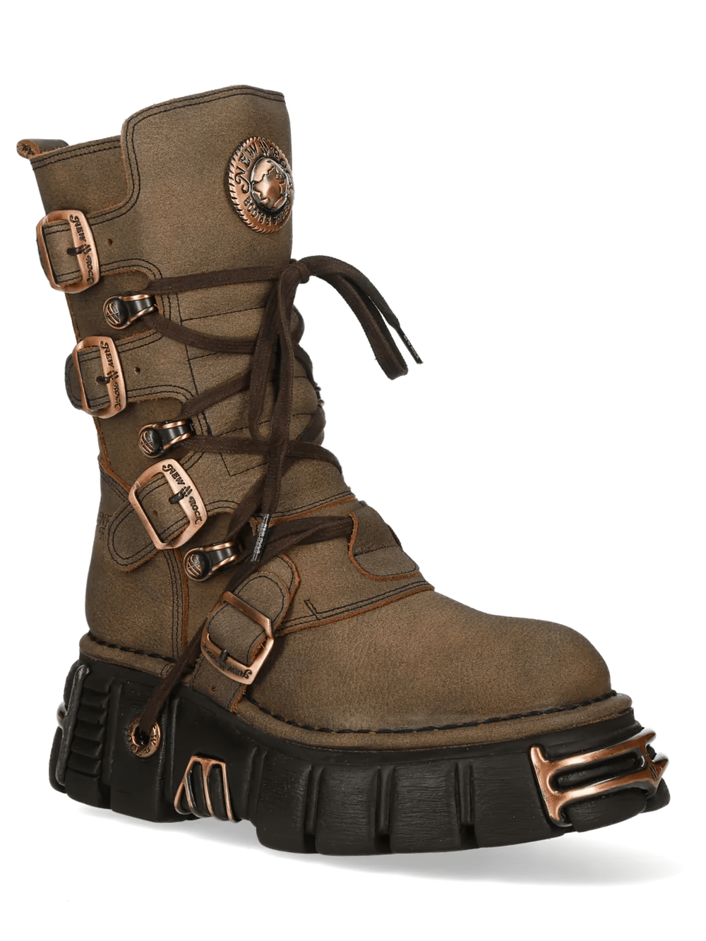 NEW ROCK Women's Brown Boots with Buckles and Laces