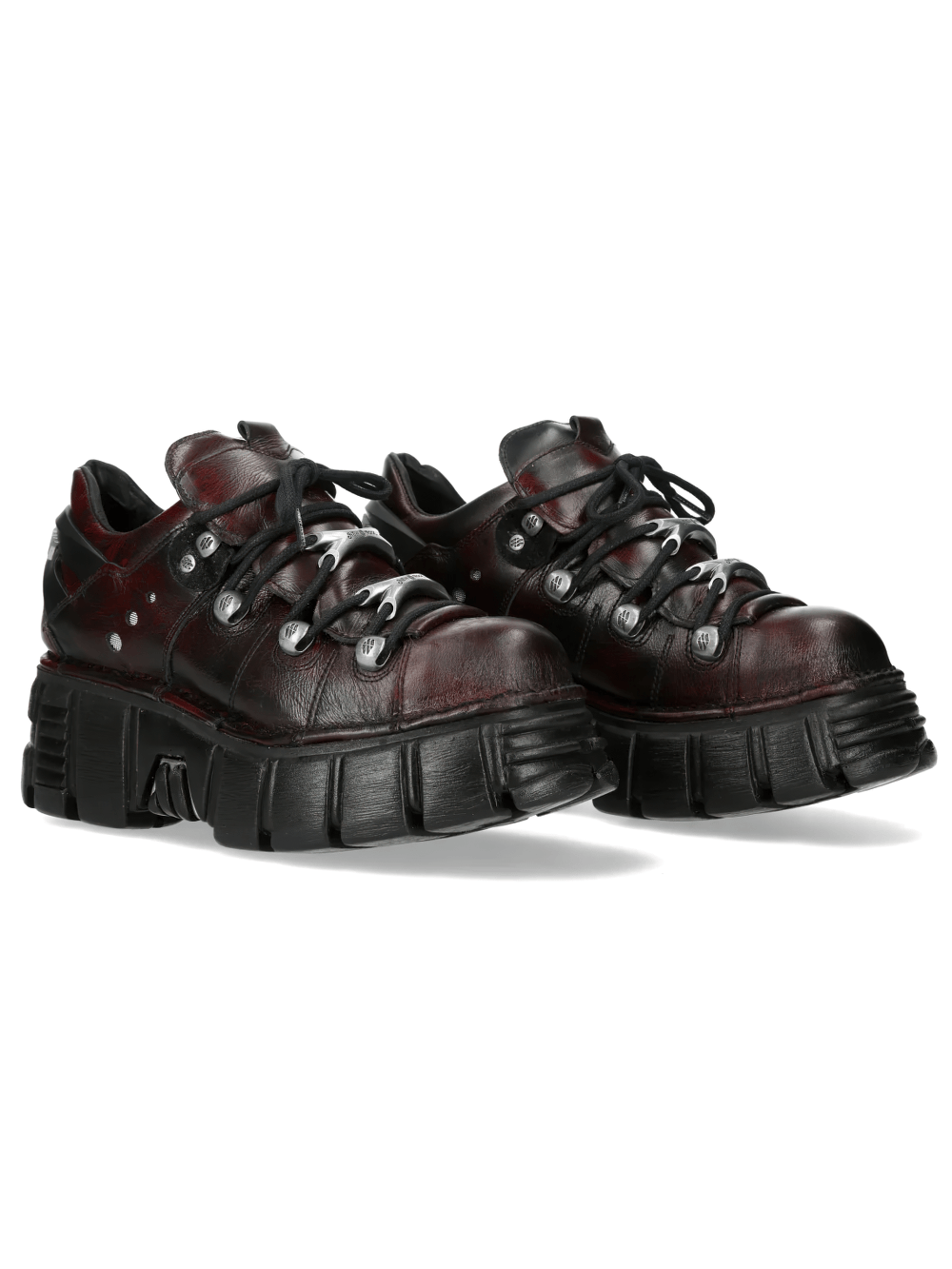 NEW ROCK Women's Burgundy Punk Shoes with Black Sole