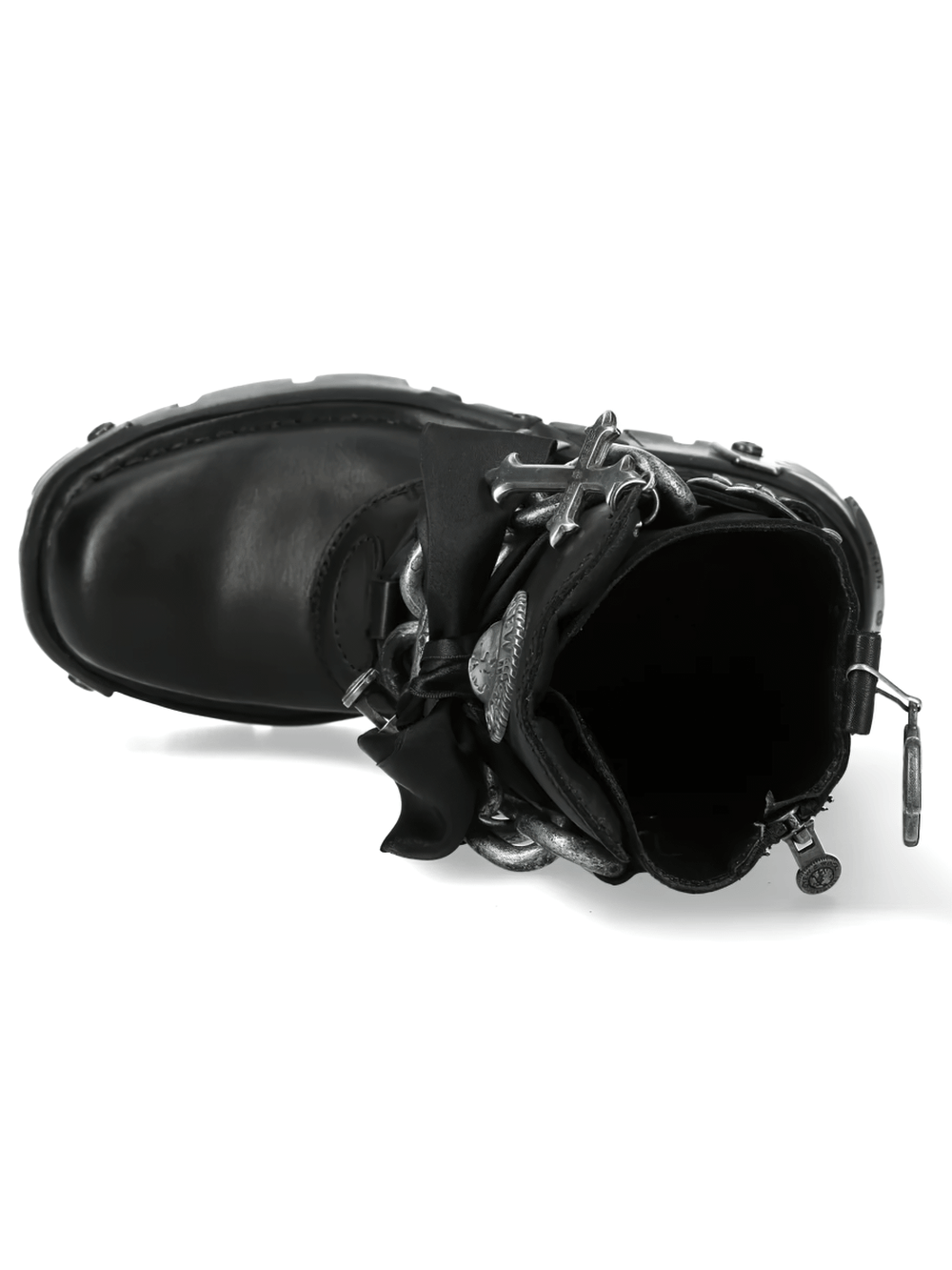 NEW ROCK Women's Chain Boots with Buckles and Tread Sole