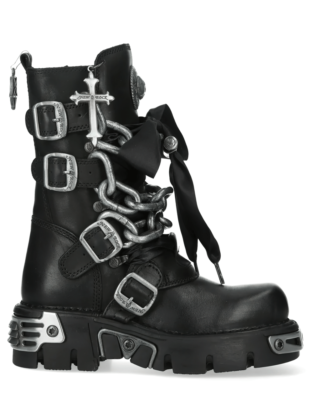 NEW ROCK Women's Chain Boots with Buckles and Tread Sole