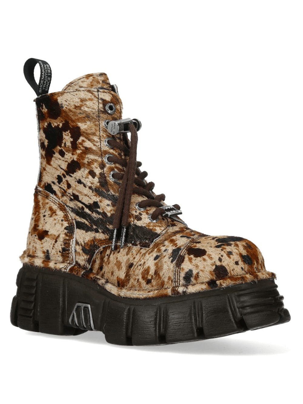 NEW ROCK Women's Cow Print Platform Boots with Side Zip