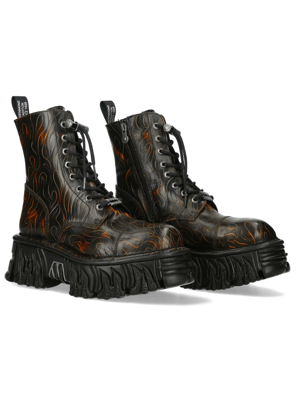 NEW ROCK Women's Flame Platform Combat Boots with Side Zip