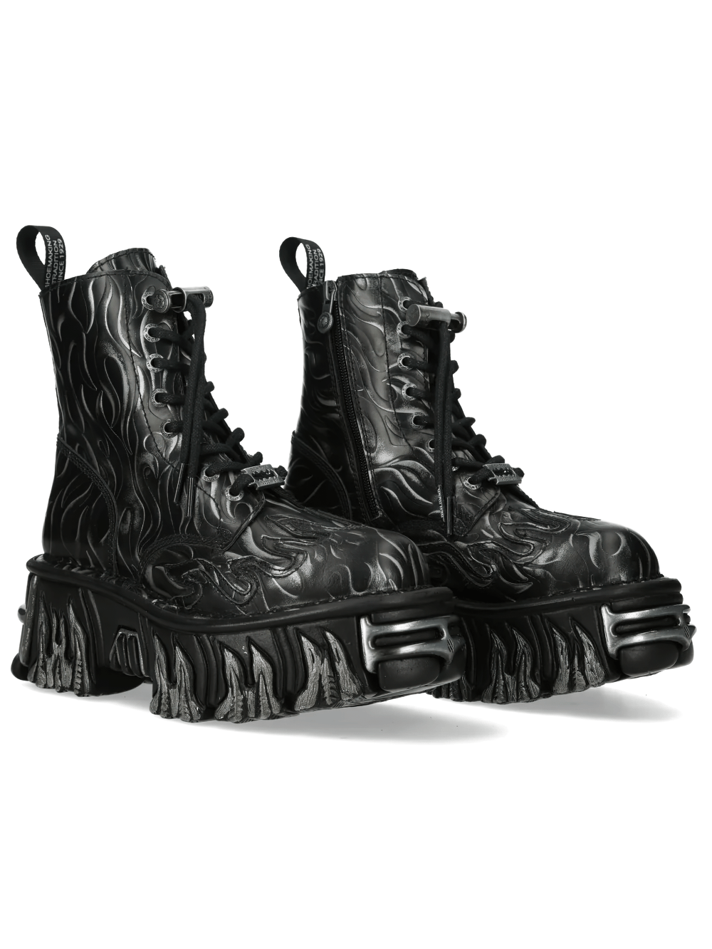 NEW ROCK Women's Flame Punk Boots with Embossed Fire Motif