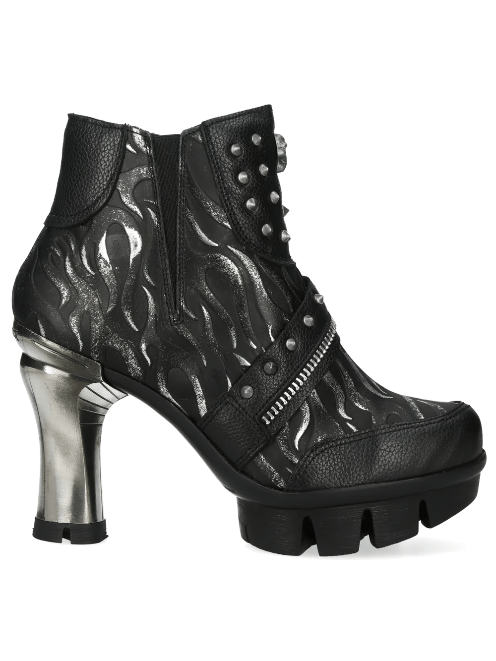 NEW ROCK Women's Gothic Skull Ankle Boots with Metal Heels