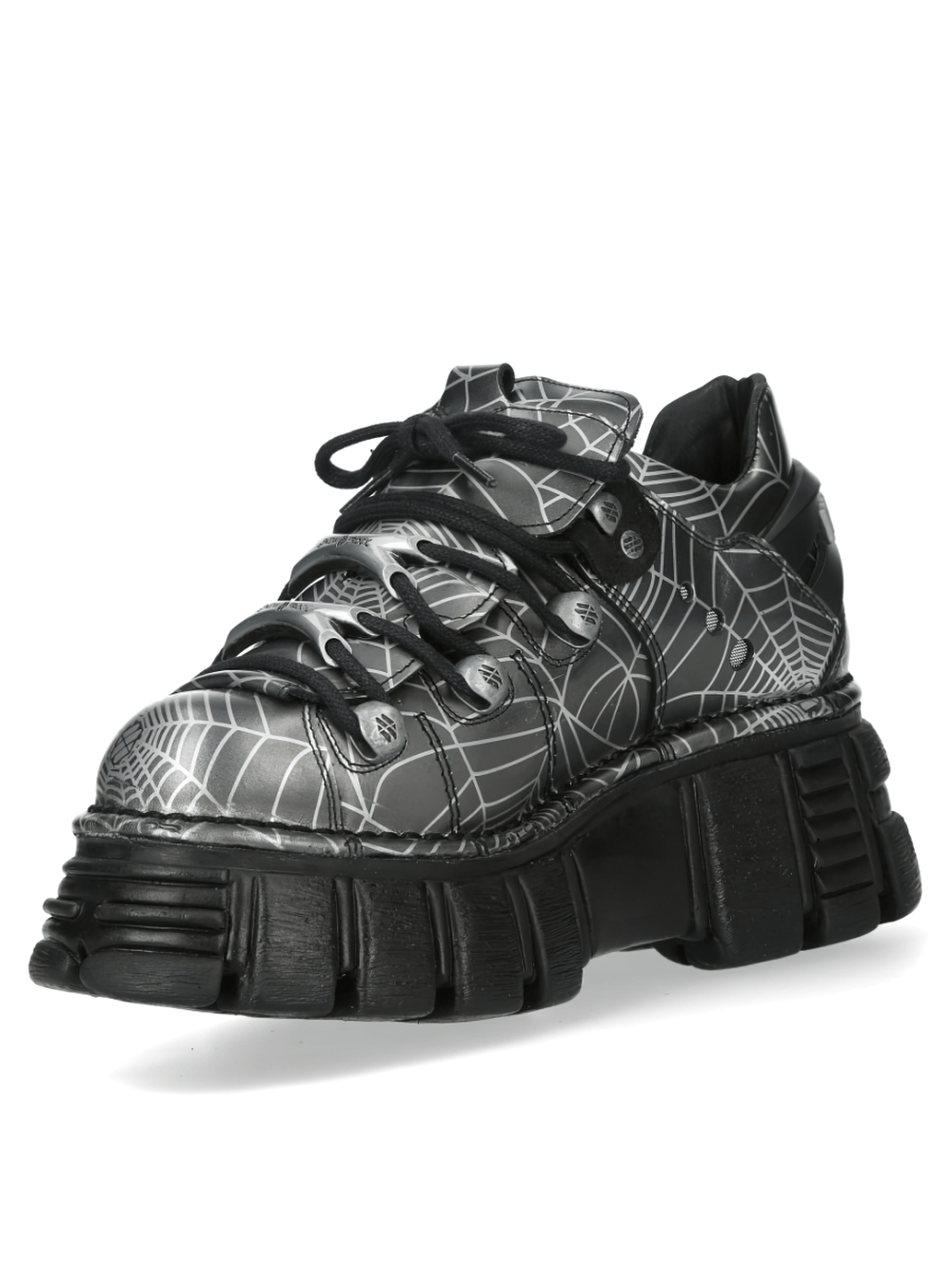 NEW ROCK Women's Gray Spiderweb Shoes with Chunky Tread Sole