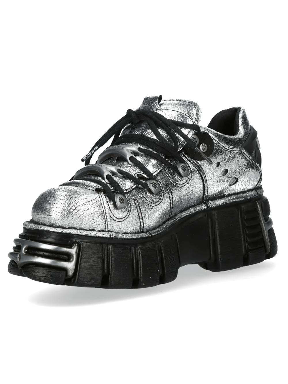 NEW ROCK Women's Metallic Silver Shoes with Chunky Soles