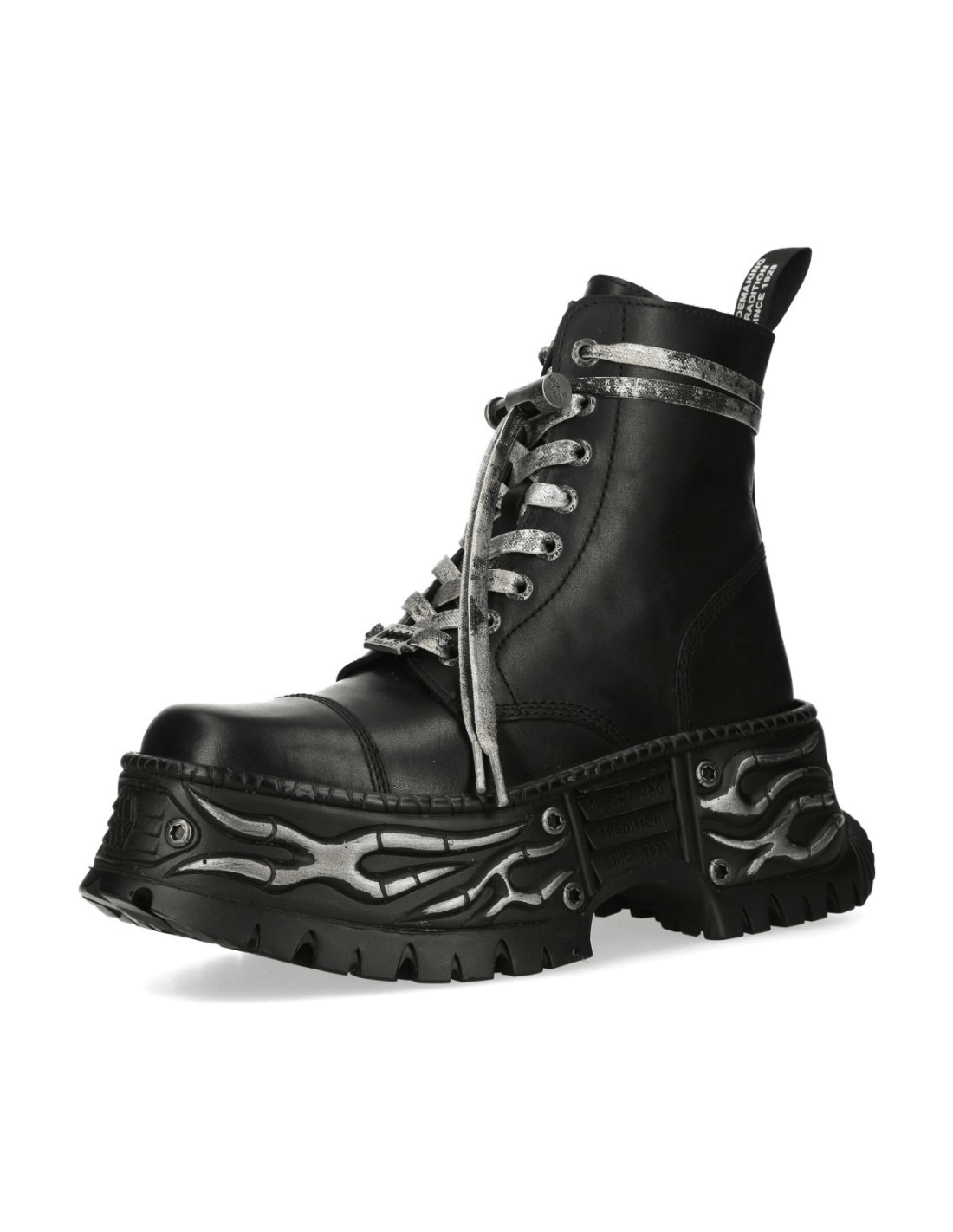 NEW ROCK Women's Military Ankle Boots with Silver Laces