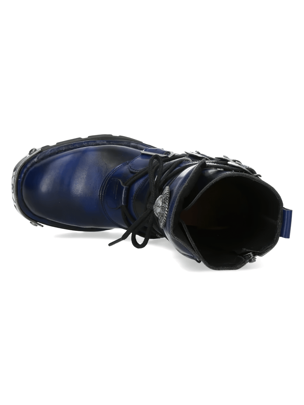 NEW ROCK Women's Navy Boots with Buckles and Chunky Soles