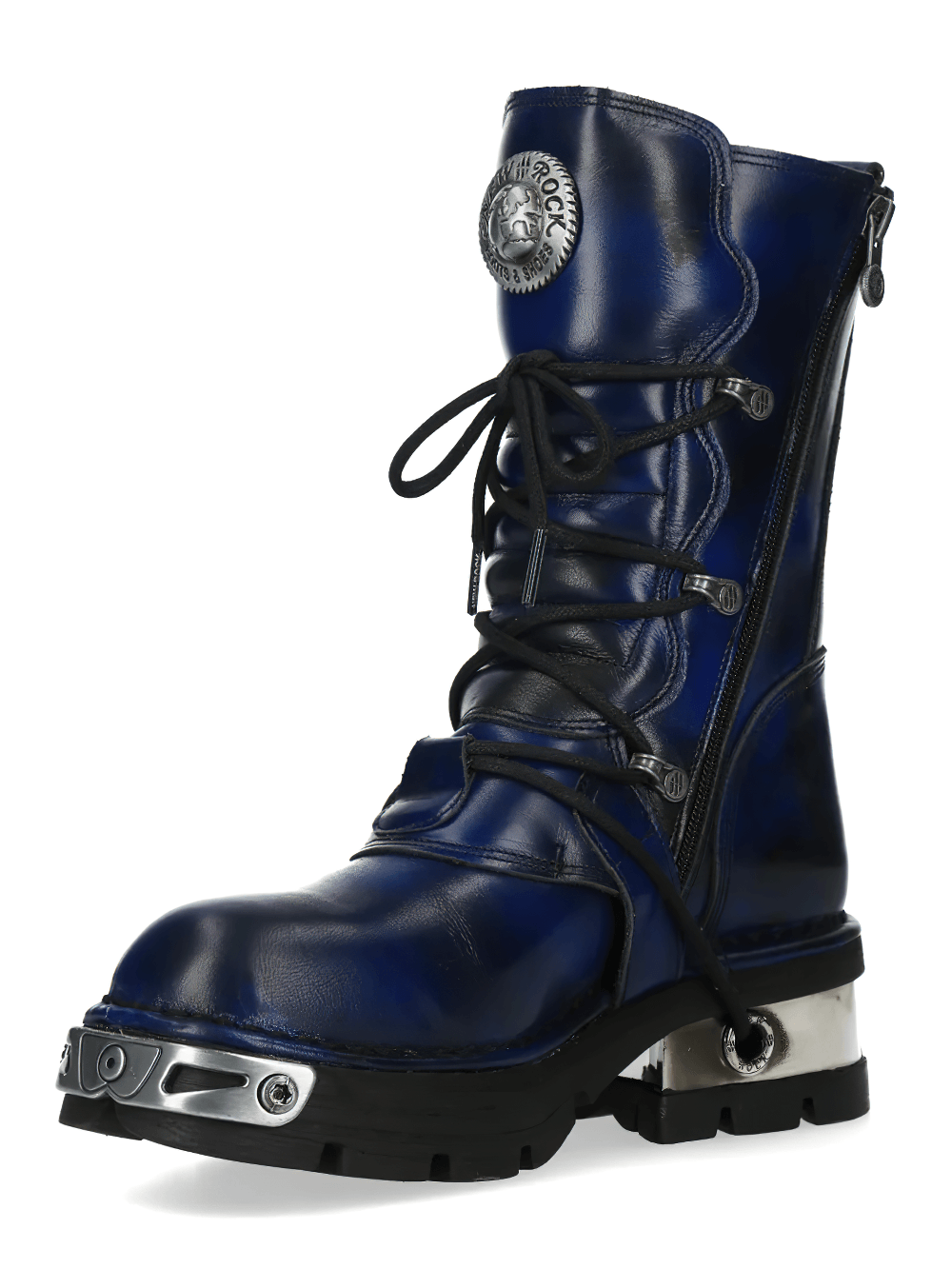 NEW ROCK Women's Navy Boots with Buckles and Chunky Soles