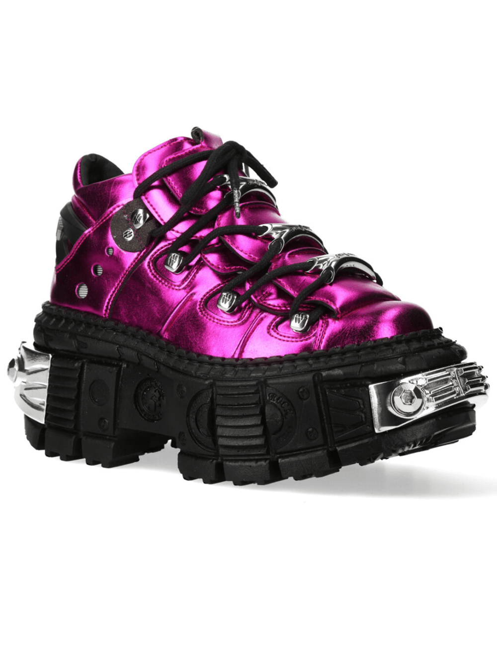 NEW ROCK Women's Pink Platform Shoes with Industrial Accents
