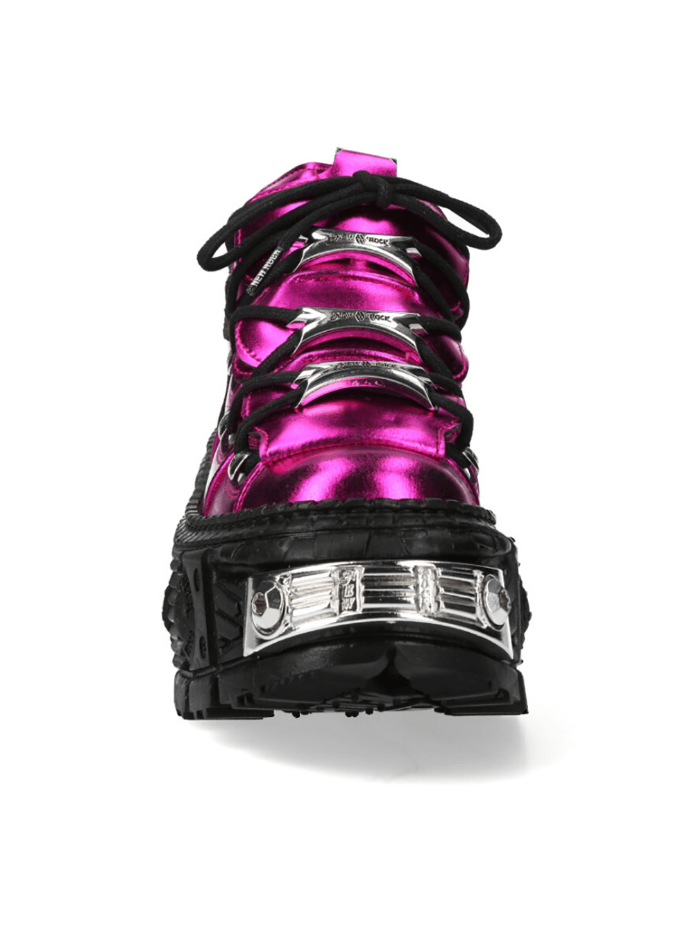 NEW ROCK Women's Pink Platform Shoes with Industrial Accents