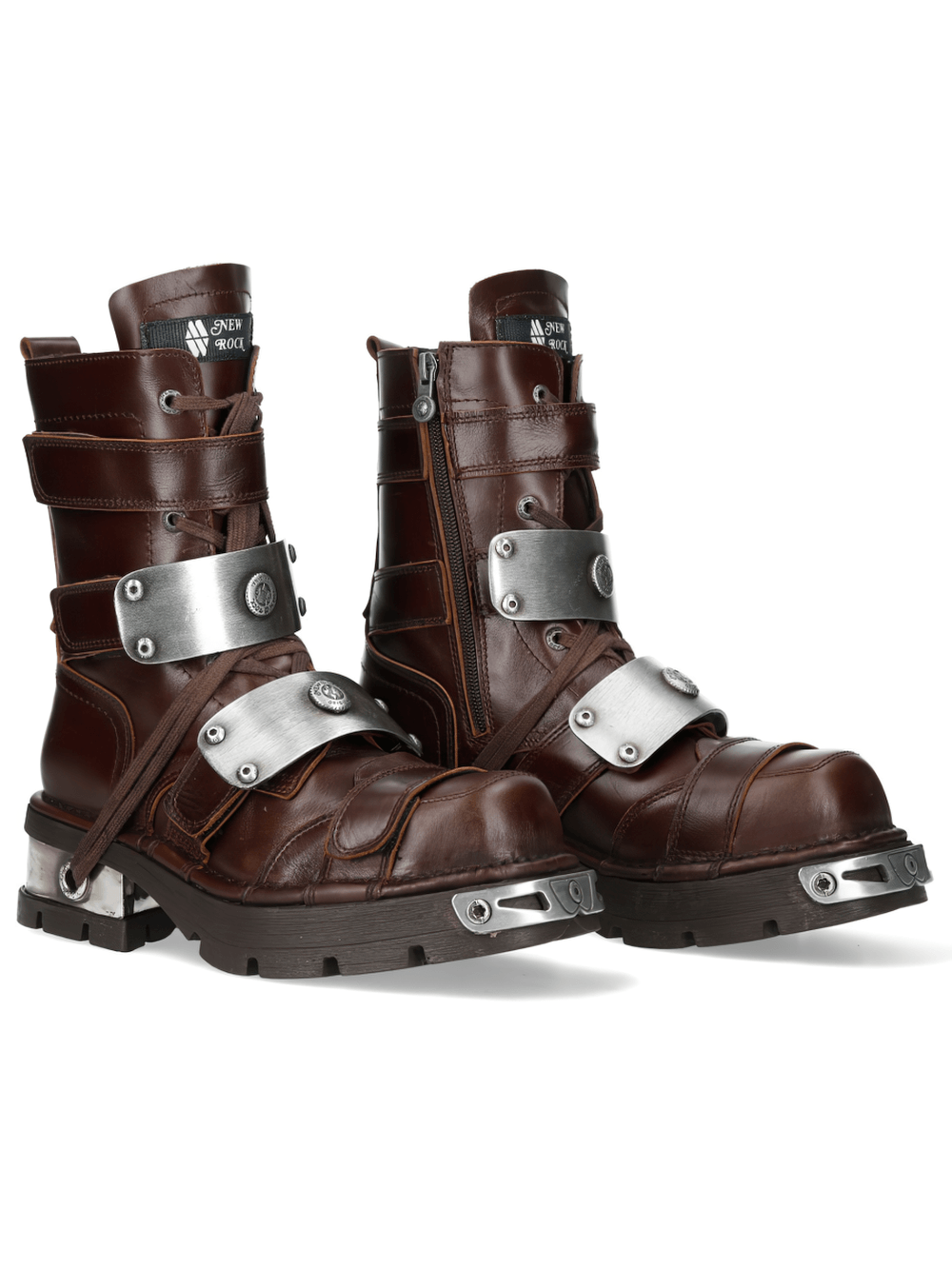 NEW ROCK Women's Rock Boots with Zip Straps and Silver Plates
