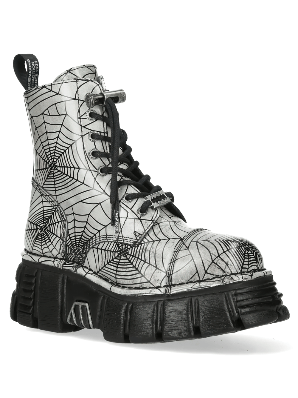 NEW ROCK Women's Spiderweb Gothic Boots with Chunky Platform