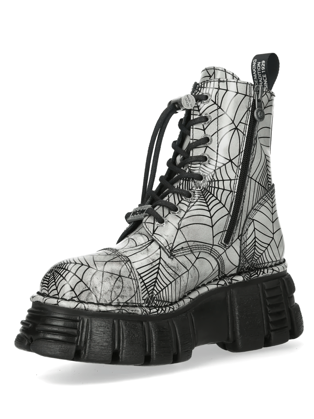 NEW ROCK Women's Spiderweb Gothic Boots with Chunky Platform