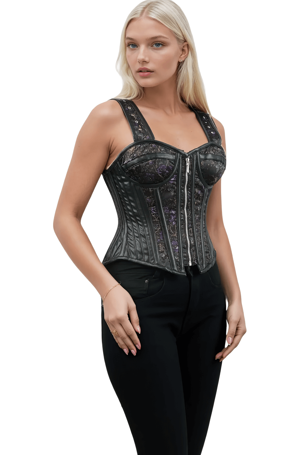 Nocturnal Bloom Overbust Corset with Straps and Zip Front